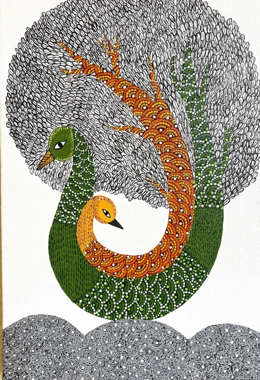 Gond Art Tree Of Life Painting – Indian Folk Art (ART-17034-123621) - Handpainted Art Painting - 10in X 15in