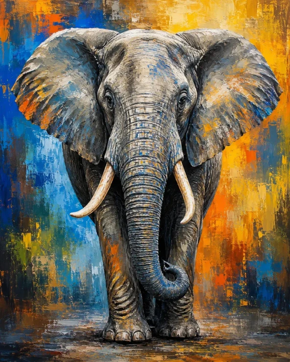 Handmade Abstract Elephant Acrylic Painting! Wildlife Canvas Wall Art (ART-3319-123672) - Handpainted Art Painting - 30in X 40in