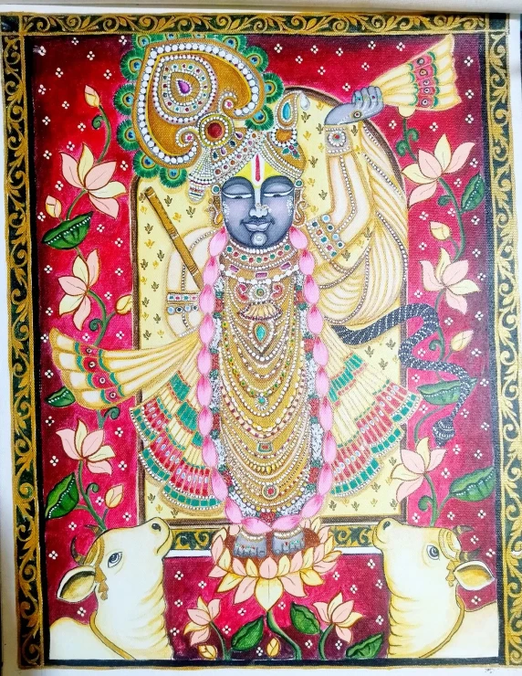 Shree Dwarkadhish Handmade Indian Traditional Painting (ART-18655-123752) - Handpainted Art Painting - 14in X 18in