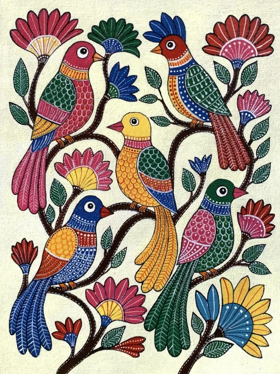Songbirds In Bloom (ART-7213-123748) - Handpainted Art Painting - 9in X 12in