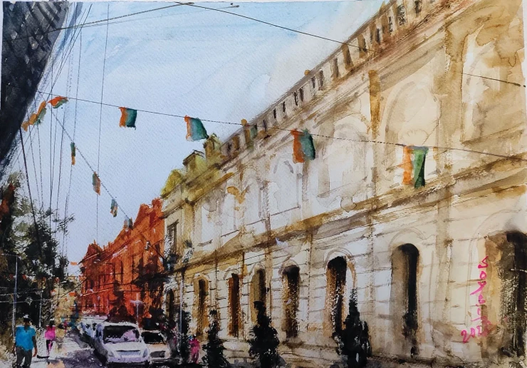 Indian Mesum In Kolkata (ART-7901-123725) - Handpainted Art Painting - 12in X 16in