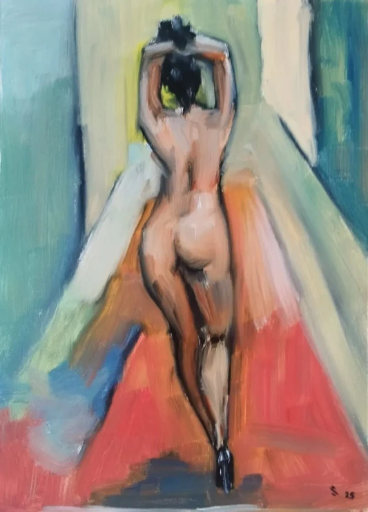 Nude (ART-18736-123691) - Handpainted Art Painting - 11in X 15in