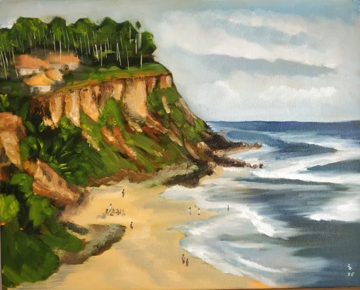 Varkala Beach (ART-18736-123692) - Handpainted Art Painting - 20in X 16in