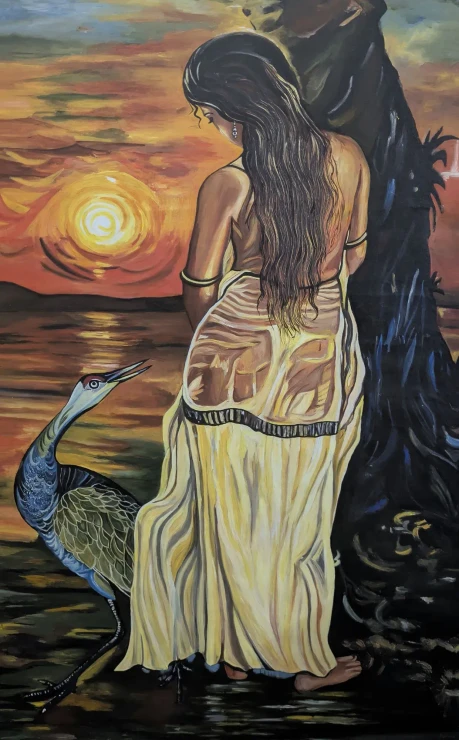 Molten Horizon - Where Nature Whispers Through Golden Reflections (ART-15697-123697) - Handpainted Art Painting - 36in X 58in