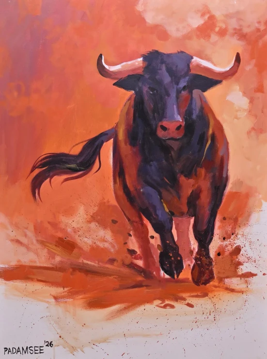 RED BULL (ART-18703-123791) - Handpainted Art Painting - 36in X 48in