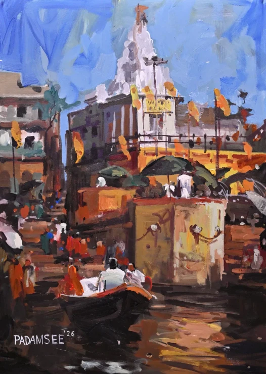 RIVER OF PILGRIMS (ART-18703-123785) - Handpainted Art Painting - 30in X 42in