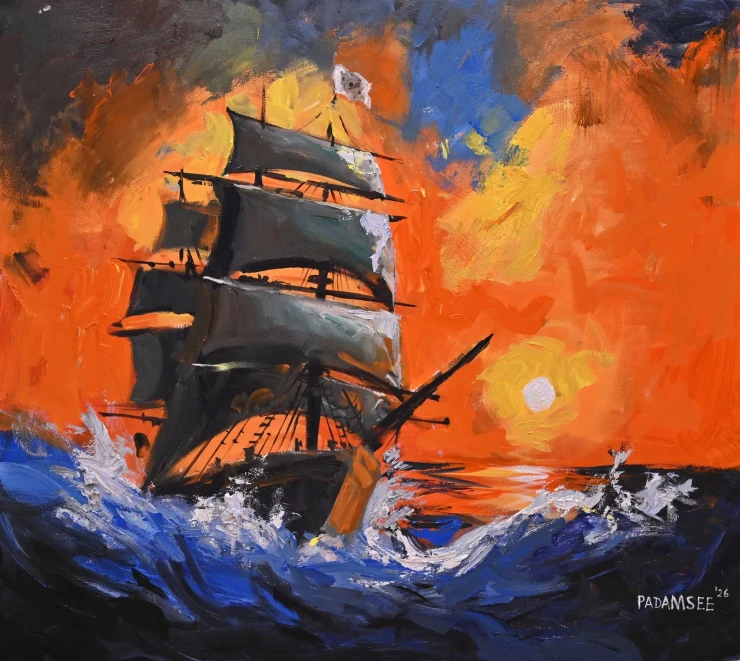 VOYAGE THROUGH FIRE (ART-18703-123763) - Handpainted Art Painting - 40in X 36in
