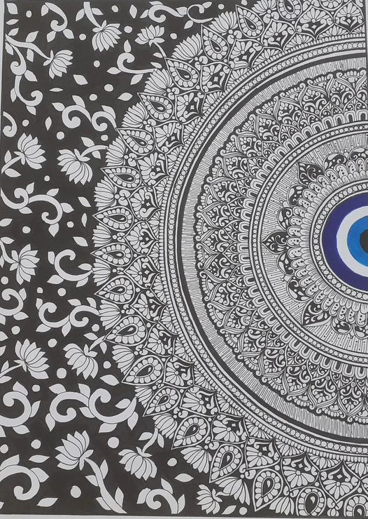 Evil Eye Mandala – Harmony In Intricate Patterns (ART-18546-123767) - Handpainted Art Painting - 11in X 16in
