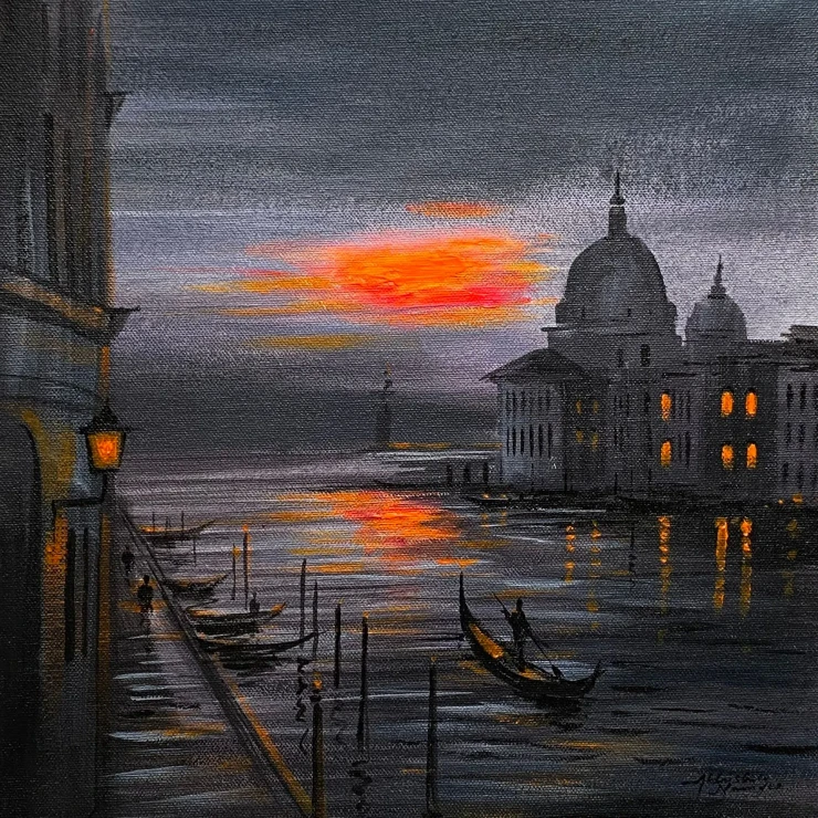Venice (ART-3512-122964) - Handpainted Art Painting - 14in X 14in