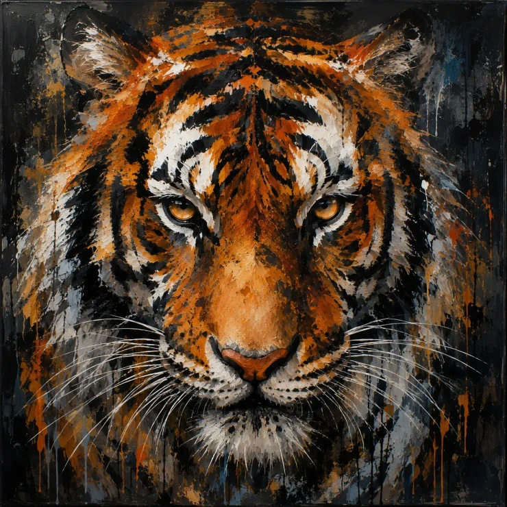 Unbroken Gaze: Royal Bengal Tiger Portrait (ART-3319-123842) - Handpainted Art Painting - 24in X 24in