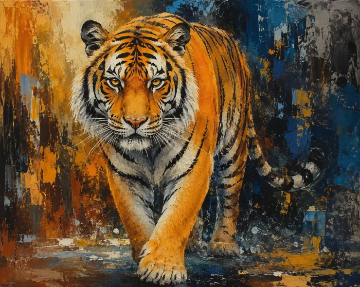 Abstract Handmade Royal Bengal Tiger Painting (ART-3319-123847) - Handpainted Art Painting - 48in X 36in