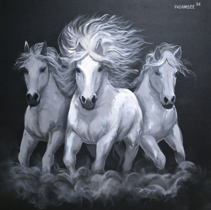 HORSE TRINITY (ART-18703-123836) - Handpainted Art Painting - 60in X 60in