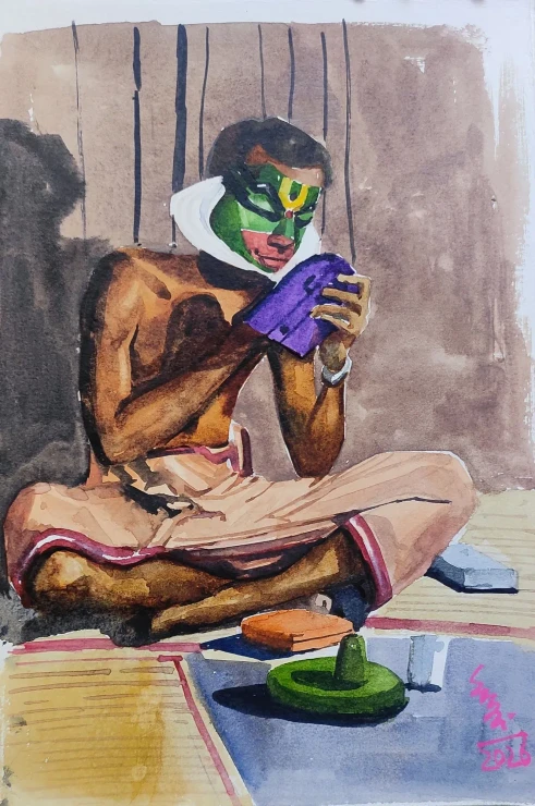 Kathakali (ART-7901-124003) - Handpainted Art Painting - 8in X 11in
