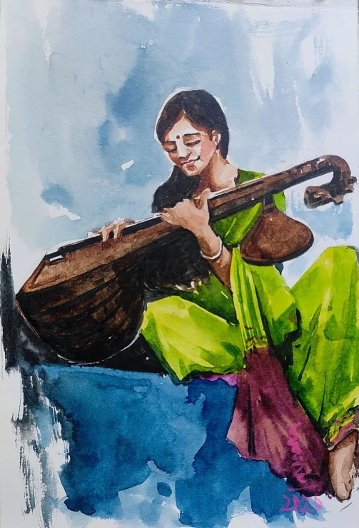 Bina Badini (ART-7901-124002) - Handpainted Art Painting - 8in X 11in