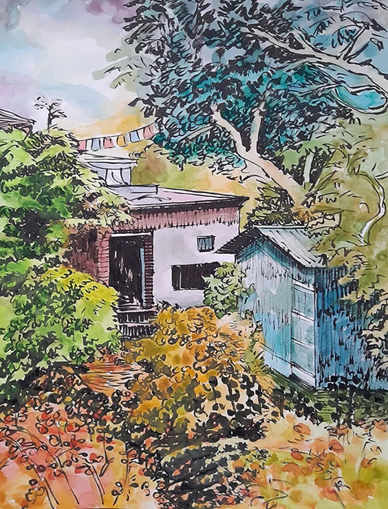 Sheds (ART-18775-123978) - Handpainted Art Painting - 9in X 12in
