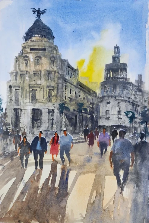 Urban City (ART-7901-123944) - Handpainted Art Painting - 8in X 10in
