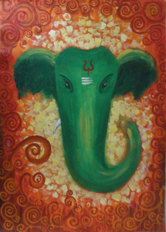 Ganesha , Green, abstract,Green Ganesha,ART_1292_11105,Artist : Shilpa Mathur,Acrylic