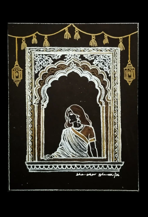 JHAROKHA 01 (ART-17701-124016) - Handpainted Art Painting - 8in X 11in