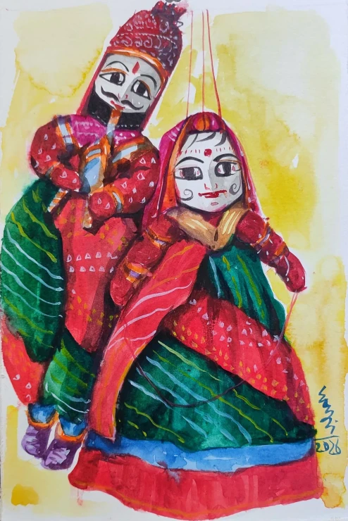 Kathputli Series (ART-7901-124033) - Handpainted Art Painting - 8in X 11in