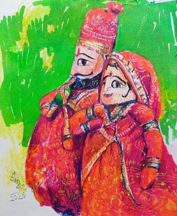 Kathputli Series (ART-7901-124136) - Handpainted Art Painting - 10in X 11in