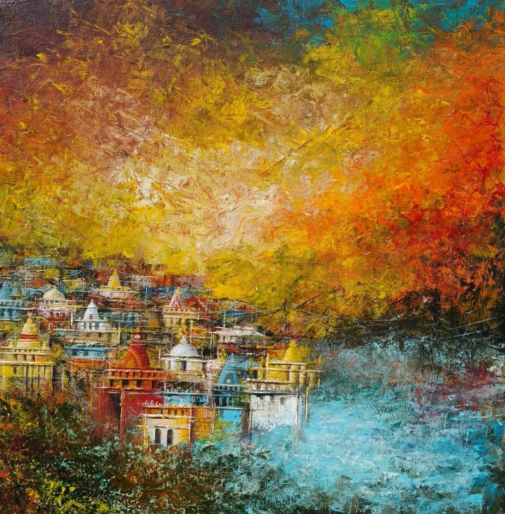 The Golden Horizon (ART-8439-124104) - Handpainted Art Painting - 15in X 15in