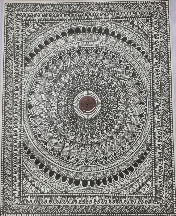 Sacred Bloom – Intricate Handmade Mandala (ART-18546-124094) - Handpainted Art Painting - 10in X 13in