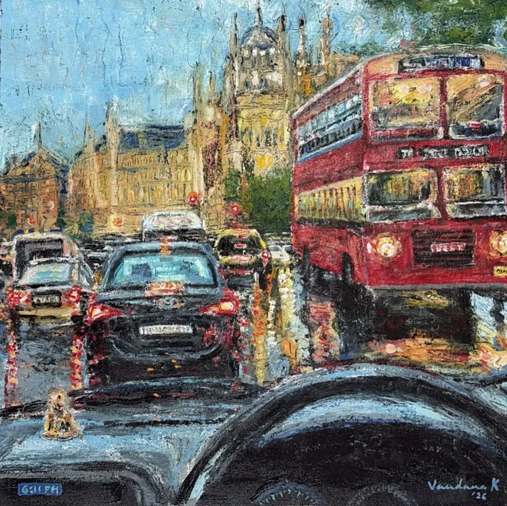 Double Decker (ART-18240-124525) - Handpainted Art Painting - 21in X 20in