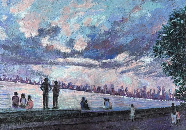 Marine Drive 2 (ART-18240-124521) - Handpainted Art Painting - 33in X 23in