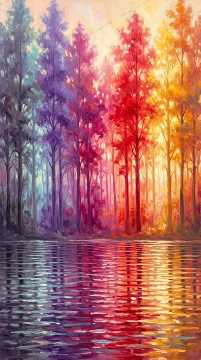 Symphony Of The Prismatic Woods (PRT-15697-124591) - Canvas Art Print - 33in X 60in