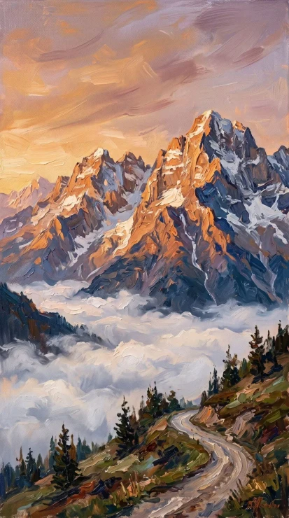Golden Summits Above Clouds (PRT-16861-124452) - Canvas Art Print - 33in X 60in