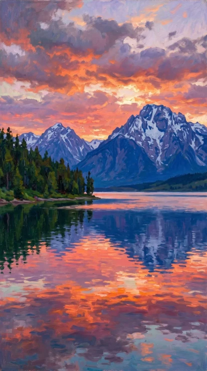 Alpenglow Over Alpine Waters (PRT-16861-124451) - Canvas Art Print - 33in X 60in