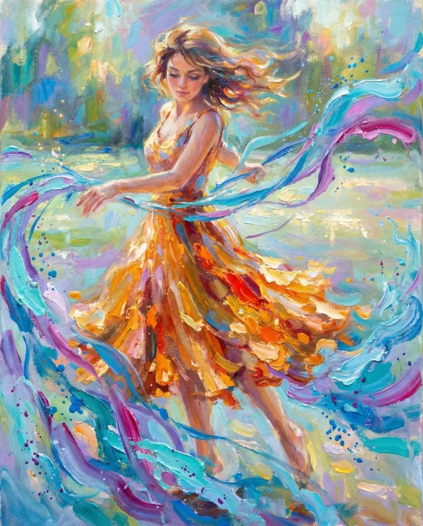 Dance Of Joyful Ribbons (PRT-16861-124584) - Canvas Art Print - 48in X 60in
