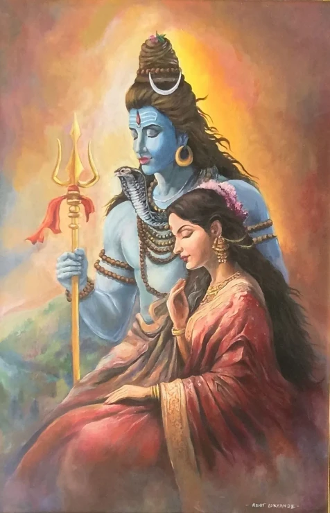 Shivparvati (ART-18912-124674) - Handpainted Art Painting - 24in X 36in