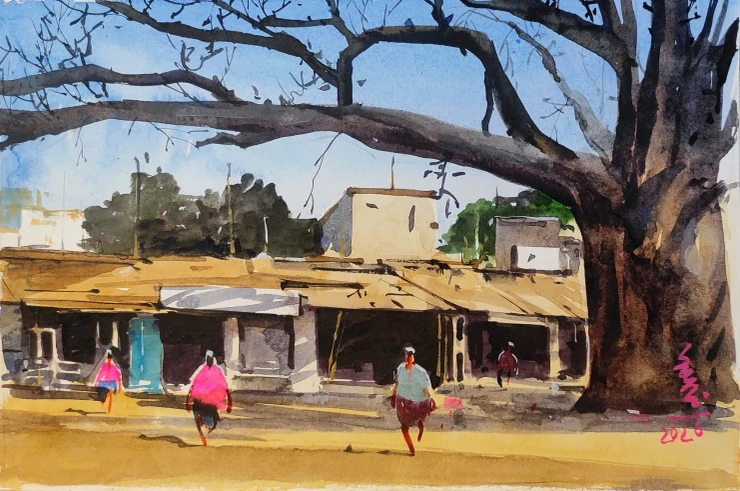 Landscape (ART-7901-124684) - Handpainted Art Painting - 11in X 8in