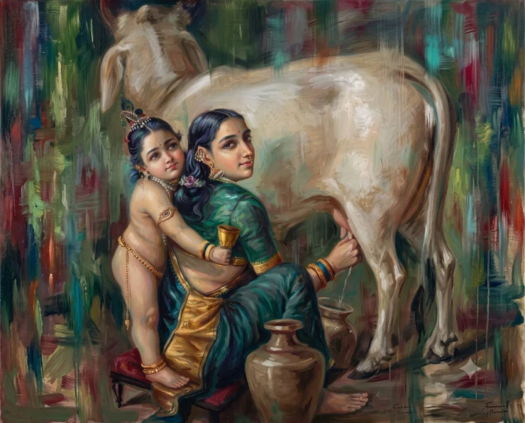 Sacred Embrace Of Yashoda (PRT-15697-124759) - Canvas Art Print - 60in X 48in