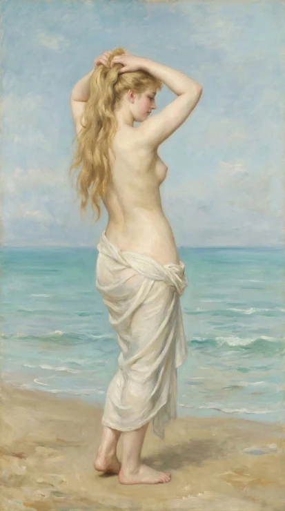 Bather By The Cerulean Sea (PRT-16861-124718) - Canvas Art Print - 33in X 60in