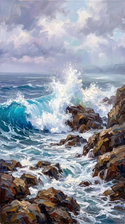Tides Of Turquoise Fury (PRT-16861-124504) - Canvas Art Print - 33in X 60in