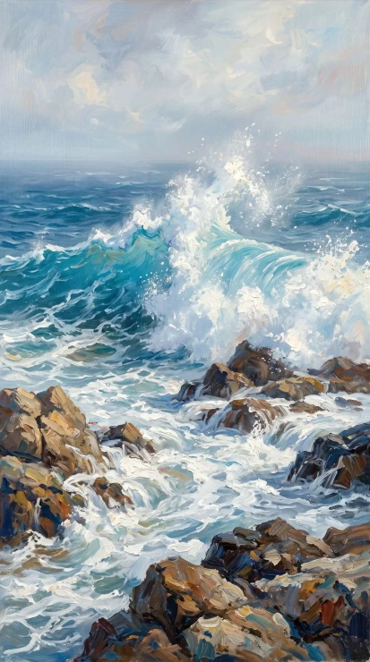Tidal Symphony In Cobalt (PRT-16861-124417) - Canvas Art Print - 33in X 60in