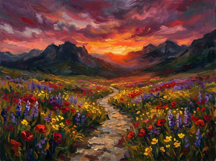 Path To The Crimson Sun (PRT-15697-124596) - Canvas Art Print - 60in X 45in