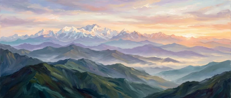 Golden Horizons Of The Himalayas (PRT-15697-124939) - Canvas Art Print - 60in X 25in
