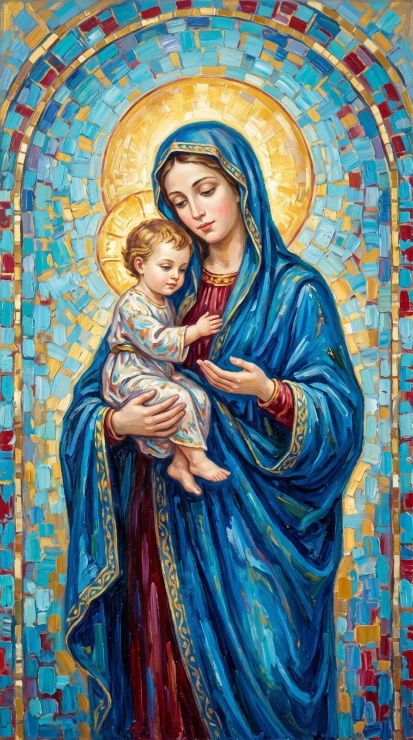 Madonna In Azure And Gold (PRT-15697-124962) - Canvas Art Print - 33in X 60in