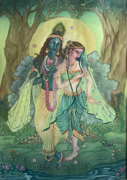Radha Krishna Prem Bihar (PRT-8729-124877) - Canvas Art Print - 25in X 36in