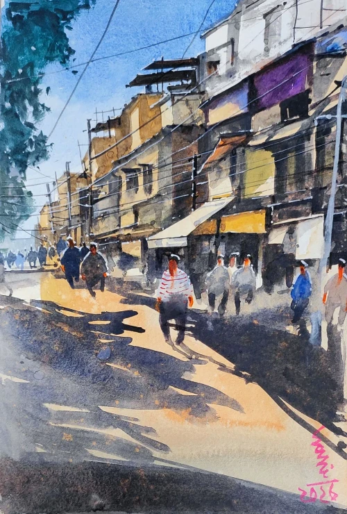 Cityscape (ART-7901-125115) - Handpainted Art Painting - 8in X 11in