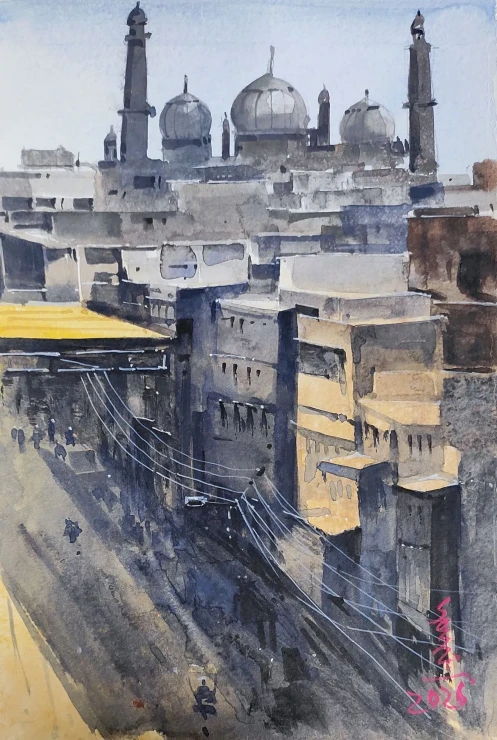 Town (ART-7901-125113) - Handpainted Art Painting - 8in X 11in