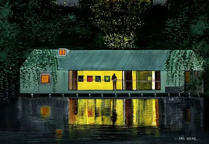 Lake HOuse 2 (ART-924-124874) - Handpainted Art Painting - 13in X 9in
