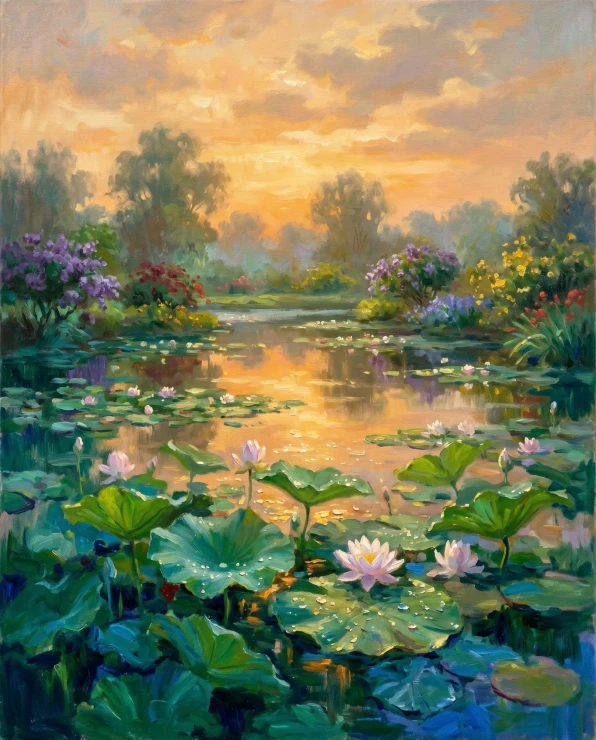 Reflections In The Lotus Pond (PRT-15697-124948) - Canvas Art Print - 48in X 60in