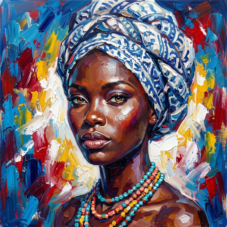 Luminous Azure Headwrap (PRT-15697-125242) - Canvas Art Print - 60in X 60in