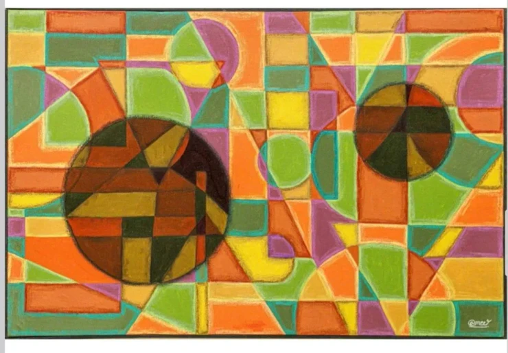 Geometrical Abstract (ART-18952-125180) - Handpainted Art Painting - 36in X 24in