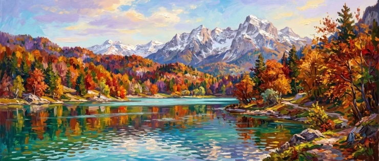 Crimson And Gold Reflections (PRT-15697-124918) - Canvas Art Print - 60in X 25in