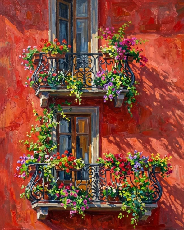 Sunlit Iron Balconies (PRT-15697-124890) - Canvas Art Print - 48in X 60in